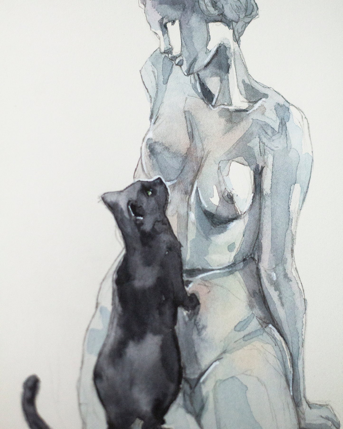 The statue and the cat (17x24 cm) 2022