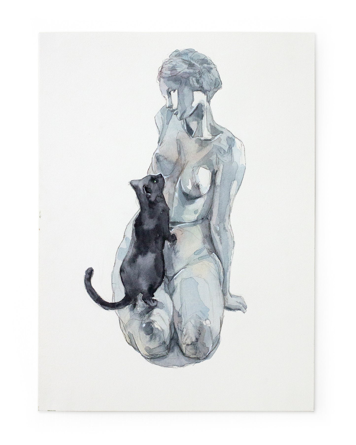 The statue and the cat (17x24 cm) 2022