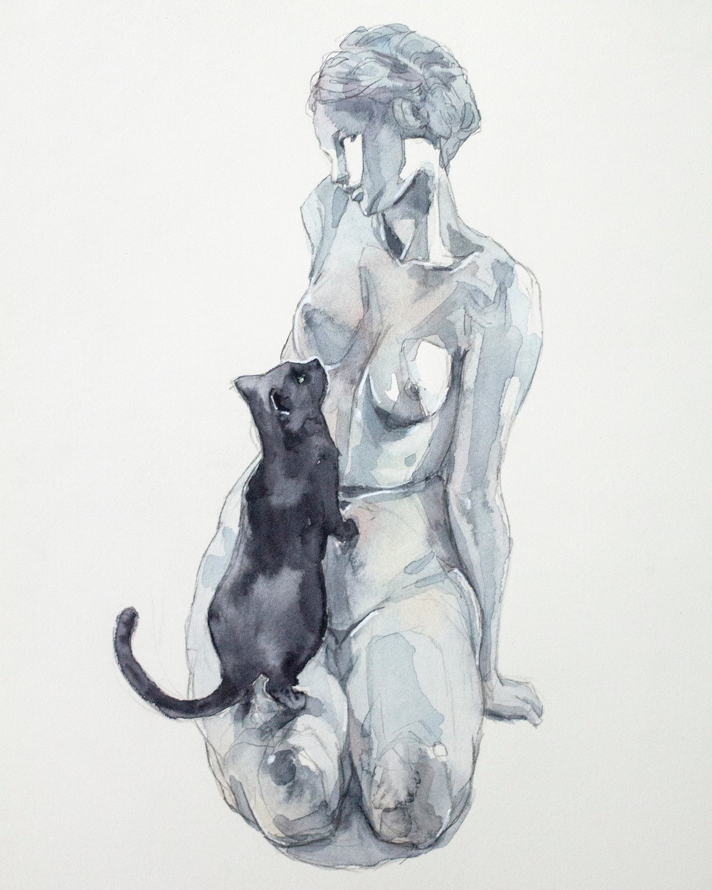 The statue and the cat (17x24 cm) 2022