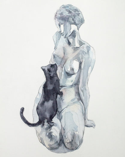 The statue and the cat (17x24 cm) 2022