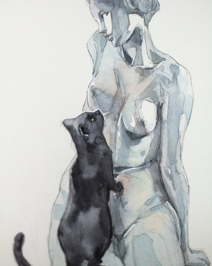 The statue and the cat (17x24 cm) 2022