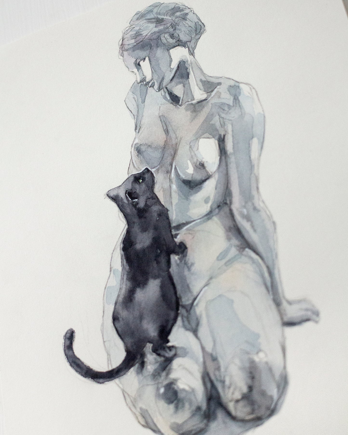 The statue and the cat (17x24 cm) 2022