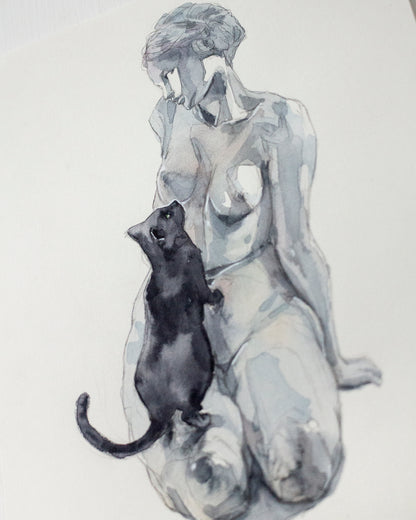 The statue and the cat (17x24 cm) 2022