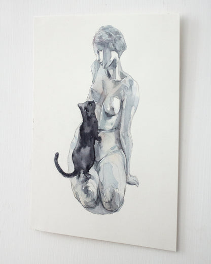 The statue and the cat (17x24 cm) 2022