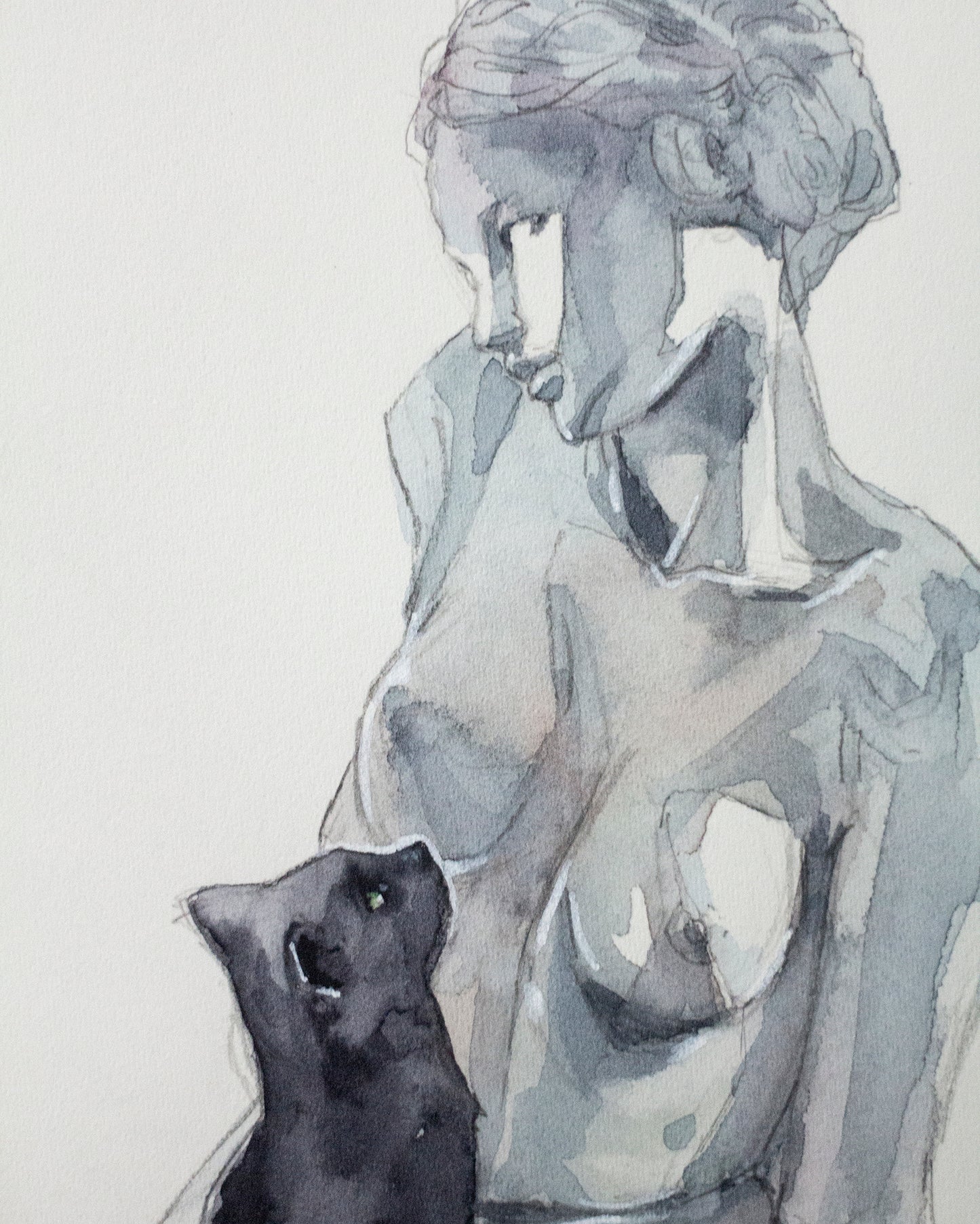 The statue and the cat (17x24 cm) 2022