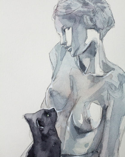 The statue and the cat (17x24 cm) 2022