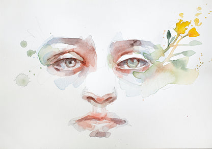 Portrait with yellow flower study (25x18 cm) 2025