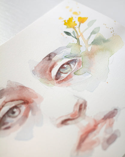 Portrait with yellow flower study (25x18 cm) 2025