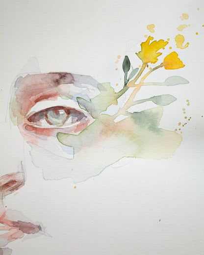Portrait with yellow flower study (25x18 cm) 2025